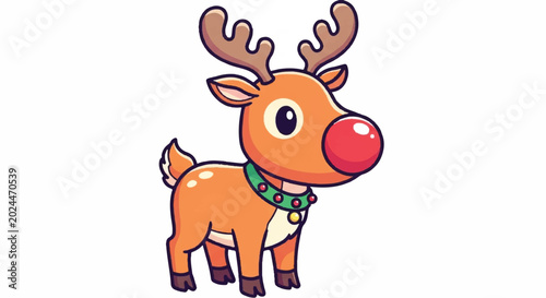 Cute Cartoon Reindeer with Red Nose and Antlers.