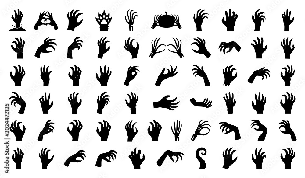 Fototapeta premium Hand Gesture and Human Hand Sign Black Silhouette Vector Icon Collection