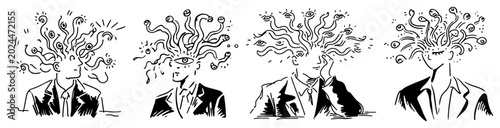 Foto Office workers with surreal chaotic energy and tentacles coming out of their hea