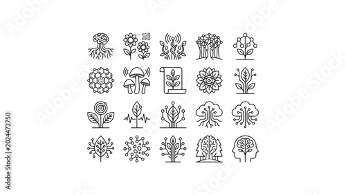 Recursive Engine Symbolic Icon Set – 24 Minimal Line Vector Infinite Mechanical System Icons