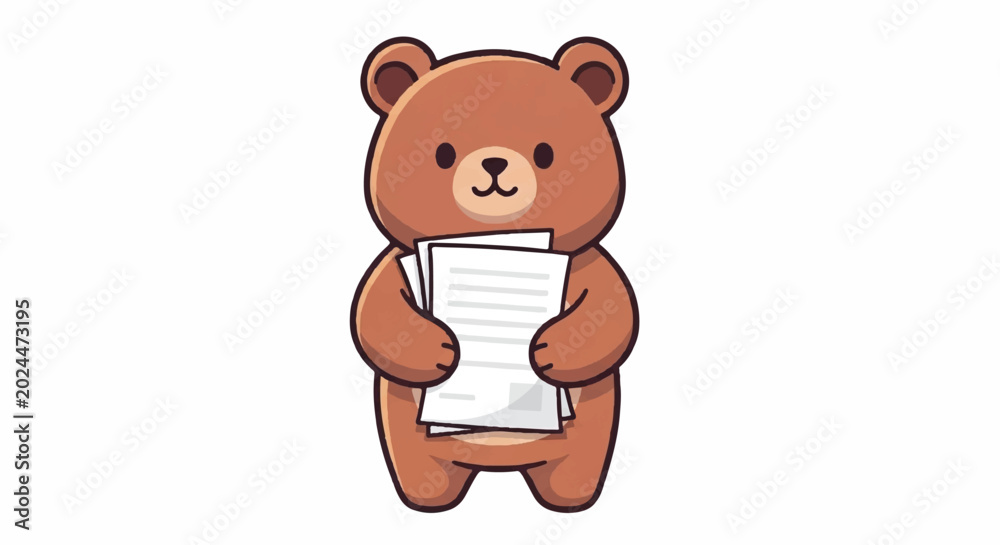 Fototapeta premium Cute cartoon bear holding papers.