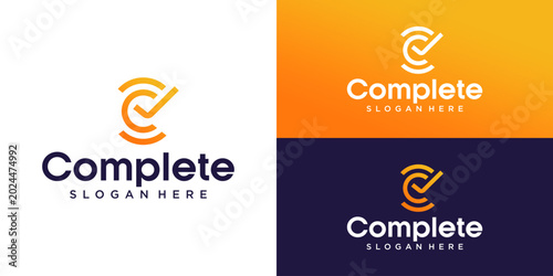 Canvastavla Complete Letter C Logo Template: Creative Initial Monogram with Check Mark Symbo