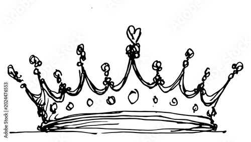 Fotografia Royal crown with jewelry ornaments and small heart on top hand drawn sketch