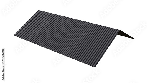 Photos 3D render of corrugated metal gable roof panel with realistic ridged texture, triangular peak design, isolated on transparent background, modern architectural construction element