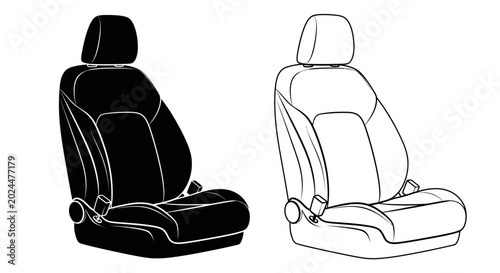 Tableau sur toile Car seat illustration in black and white detailed outline silhouette