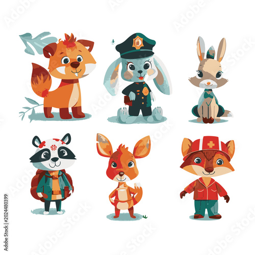 animals cartoon character illustration cute set
