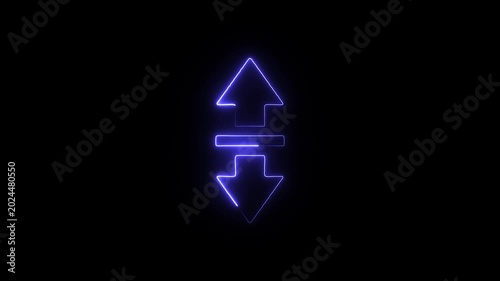 Neon blue arrows pointing up and down on black background