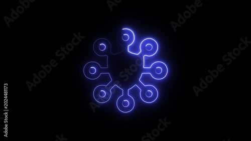 Glowing blue neon circuit board design on black background