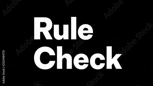 Fotografi Close-up of a bold rule check sign with white text on black background for safet