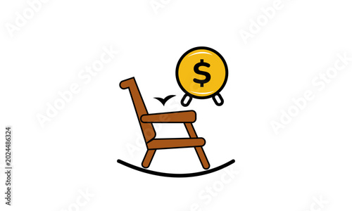 Retirement Investment Chair Icon with Dollar Coin for Passive Income