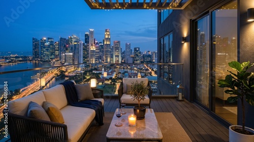 Luxury Apartment Balcony with City Skyline View