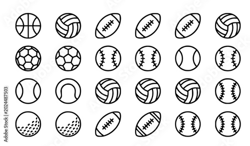 Φωτογραφία Sports balls editable stroke icon set vector illustration collection