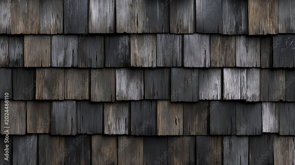 Fototapeta premium Cedar shake with weathered patina in brown and charcoal