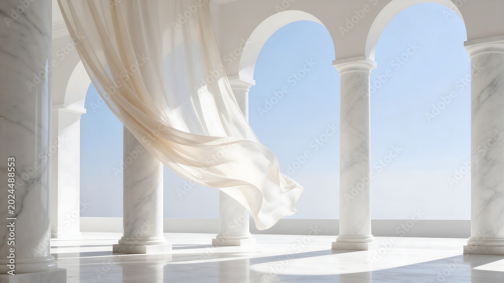 Fototapeta premium Marble columns with flowing curtain