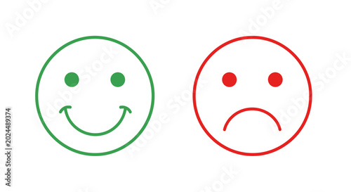Pair of Emotive Faces: Green smiling circle and red frowning circle.