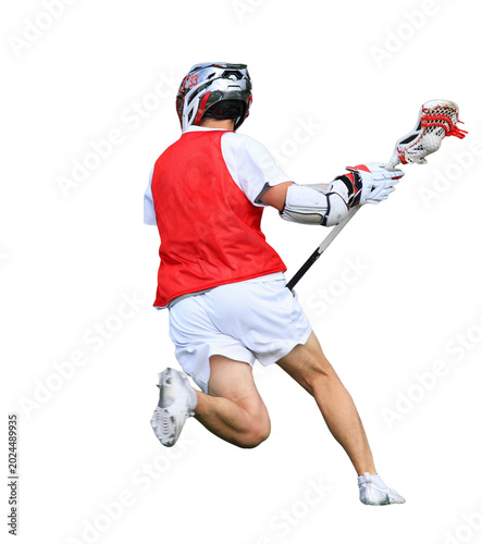 One Lacrosse Player Practice With a White Background