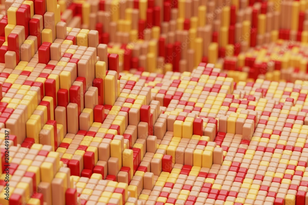 Obraz premium Red and yellow voxel canyons abstract 3D landscape