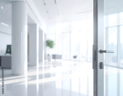 Modern Office Interior with Natural Light and Sleek Design.