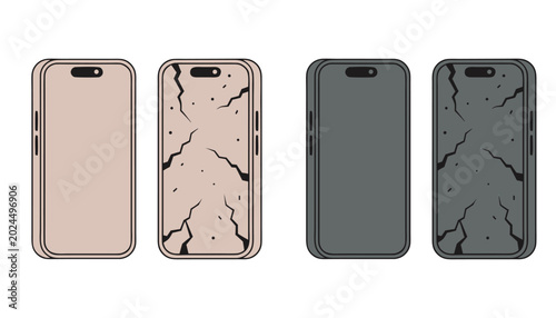 Bilde på lerret Set of modern smartphone icons showing intact and cracked back panel of phones in different colors