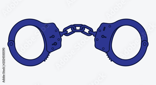 Tableau sur toile blue handcuffs illustration with chain isolated on white background