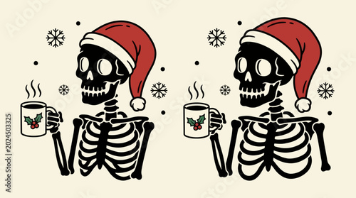 Obraz na płótnie Two skeletons wearing Santa hats.