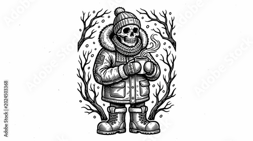 Принти на полотні Skeleton wearing winter clothing standing.