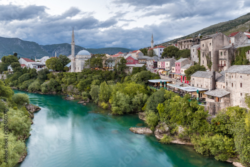 view of the river in the city of mostar bosnia and herzegovina