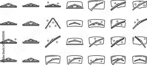Quadro su tela windshield wiper vector outline icon set featuring car glass cleaning wipers rai