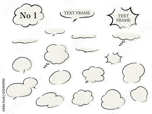 Hand drawn speech bubble set with beige halftone dots