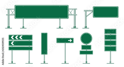 Bilde på lerret Set of blank green road and highway signs vector illustration