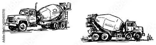 Photos Concrete mixer truck heavy machinery for construction site hand drawn sketch sty
