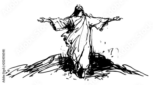 Foto Jesus Christ standing with open arms in hand drawn sketch style