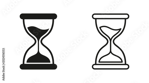 Hourglass silhouettes filled and outline on white background