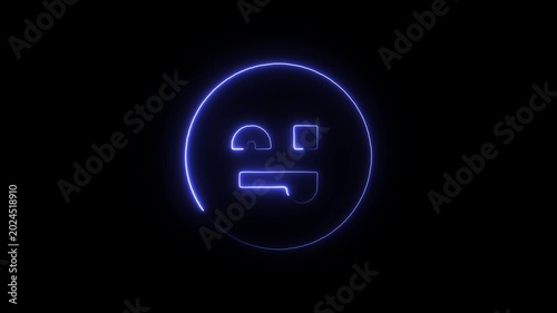 Glowing blue neon emoticon face on a black background with a frowning expression