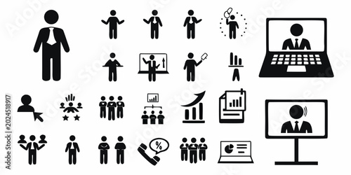 Foto business icons set workplace pictograms on white background