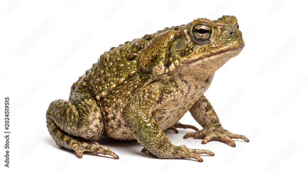 Fototapeta premium Closeup of a common toad, bufo bufo, isolated on white background