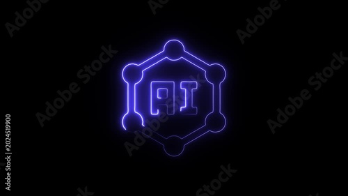 Neon blue ai logo on a black background with glowing effect