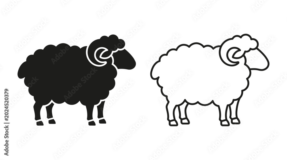 Obraz premium sheep silhouettes black and white outline drawing