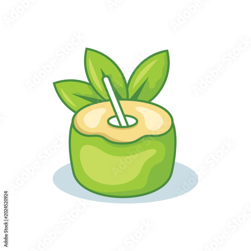 Fresh Green Coconut Drink with Straw Illustration