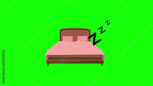 Cozy Sleeping Bed Animation with Snoring Symbol on Green Screen Background