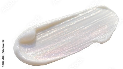 Isolated pearlescent glitter cream swatch with iridescent shimmer cosmetic gel texture