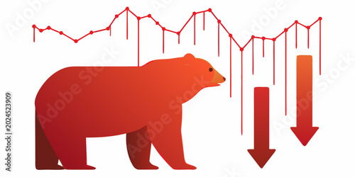 Bear silhouette with declining stock chart and downward arrows