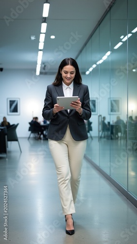 Businesswoman Walking in Modern Office Corridor