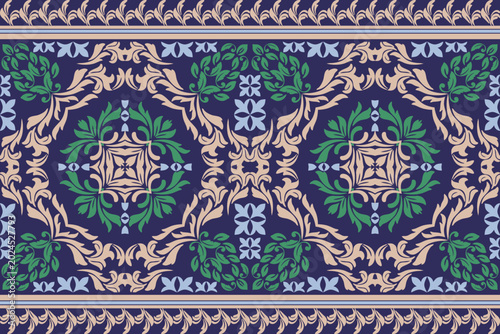 Traditional Thai art patterns, distinguished by vintage floral motifs and the texture of antique ceramic tiles, are transformed into luxurious wallpaper designs.