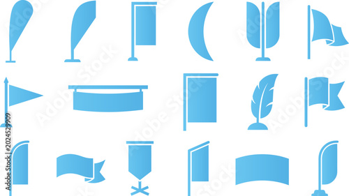 Promotional flag and banner silhouette collection for outdoor event marketing advertising.