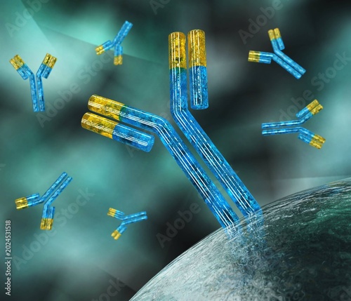 Slika na platnu Virus and antibodies close up, microorganism, a microscopic organism, especially a bacterium, virus, or fungus
