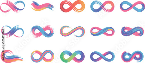 Foto Set of colorful abstract infinity symbols with brush stroke textures and vibrant