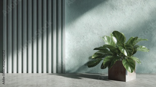 Modern interior with plant and abstract wall texture background