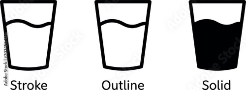 Tableau sur toile Professional Water Glass Icon Set Featuring Stroke Outline and Solid Vector Styl