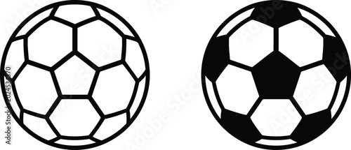 Two soccer balls, one outlined and one filled, presented in a vector illustration style